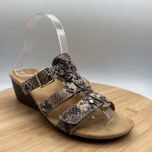 Vionic Park Radia Wedge Snake Print Triple Strap Sandals 6W Comfort Boho
